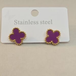 Purple and Gold Stainless Steel Earrings
